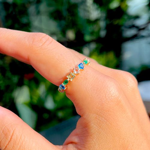 Anel cristal safira cristal esmeralda cristal ametista verde formas aro21 (promoção 50%)