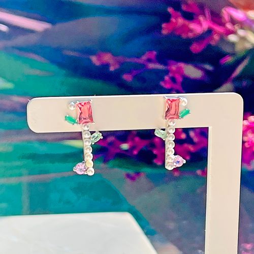 Brinco Cristal Turmalina Rosa Retinho Prata 925