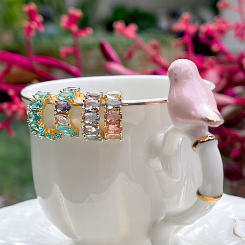 Brinco cristal topazio azul cristal london blue cristal quartzo rosa piercing oval (par)