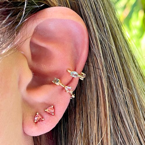 Brinco cristal tanzanita cristal ametista zirconia cinza piercing formas g (unitario)