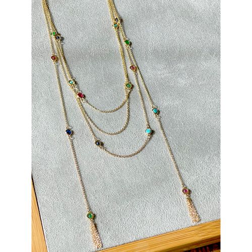 Colar círculo nano turquesa banho de ouro 18k 57cm