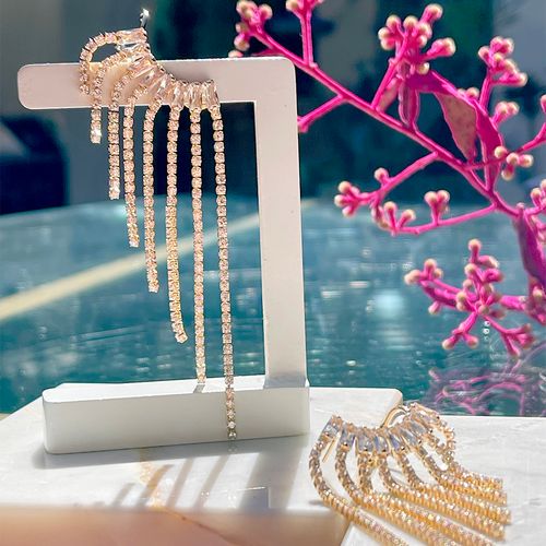 Brinco Ear Cuff Franja Festa Zircônia Branca Banho de Ouro 18K (super promoção)