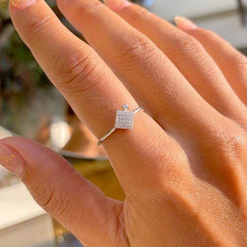 Anel Quadrado Zircônia Branca Prata 925 aro16