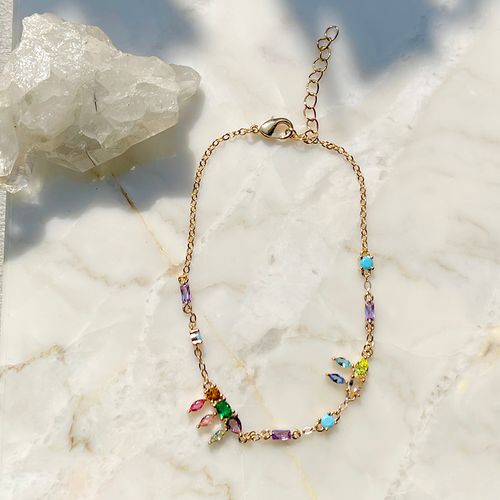 Pulseira Nano Turquesa Formas Banho de Ouro 18K 22cm