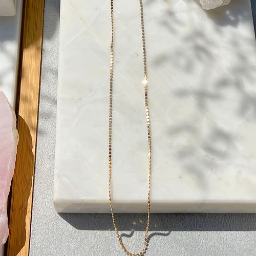 Colar Liso Malha Fina Bolinha 60cm Banho de Ouro 18K
