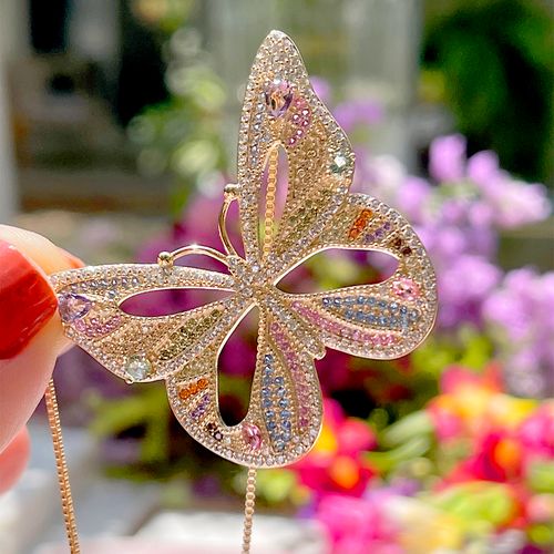 Colar cristal ametista borboleta vazada banho de ouro 18k 56cm
