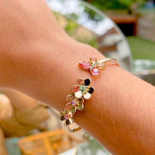 Bracelete cristal topázio fumê jardim banho de ouro 18k