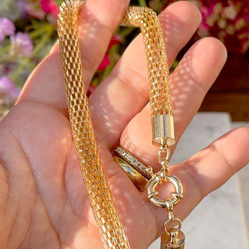 Colar liso maleável rabo de rato banho de ouro 18k 40cm