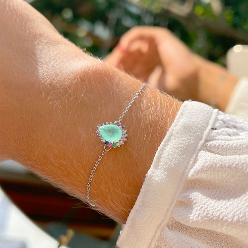 Pulseira fusion esmeralda colombiana zirconia colorida gota com cravação em garras 5x2 regulavel