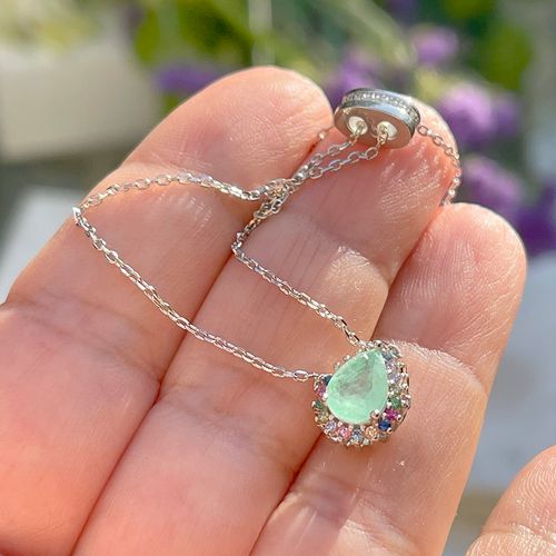 Pulseira fusion esmeralda colombiana zirconia colorida gota com cravação em garras 5x2 regulavel