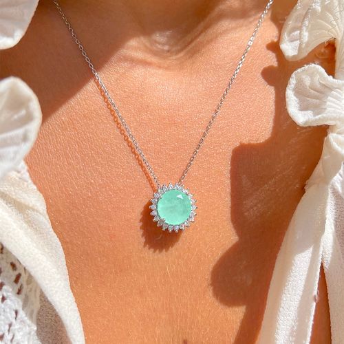 Colar fusion esmeralda colombiana redondo com cravação em garras prata 925 50cm