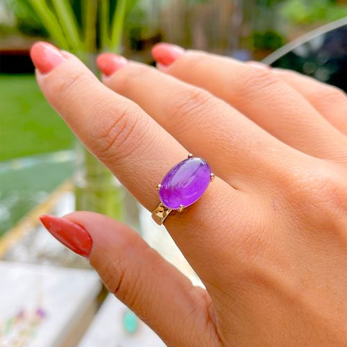 Anel Fusion Ametista Oval Cravejado em Garras Banho de Ouro 18K aro 16