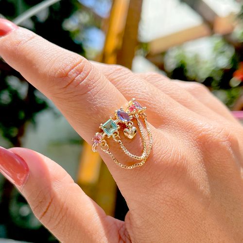 Anel cristal ametista cristal london blue cristal ametista verde formas com correntes cravação em garras aro 16 (promoção 50%)