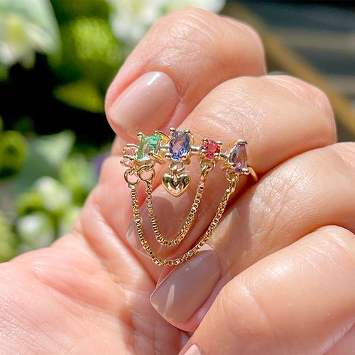 Anel cristal ametista cristal london blue cristal ametista verde formas com correntes cravação em garras aro 16 (promoção 50%)