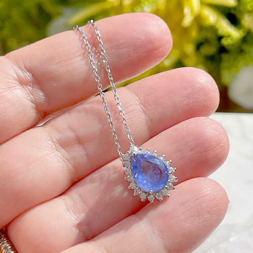 Colar fusion tanzanita gota cravejada em garras prata 925 51cm