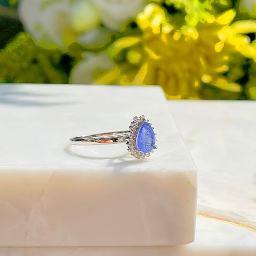 Anel Fusion Tanzanita Gota Cravejada em Garras Prata 925 aro 15