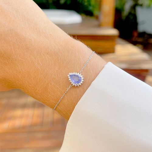 Pulseira fusion tanzanita gota cravejada em garras prata 925 regulavel