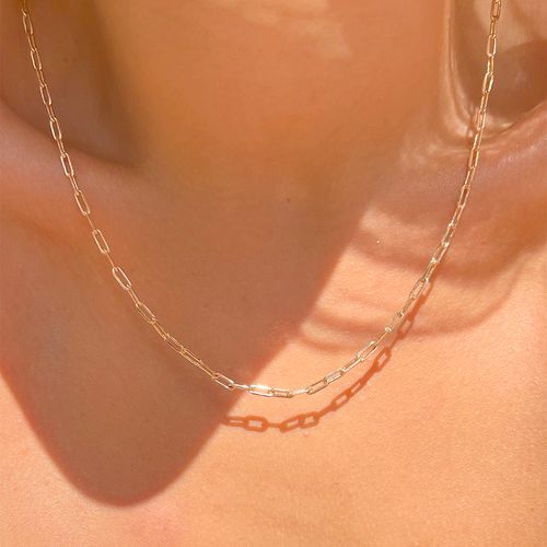 Colar Elos Retangulares 60 cm Banho de Ouro 18K