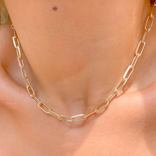 Colar Liso Chocker Elos Retângulos Banho de Ouro 18K 41cm