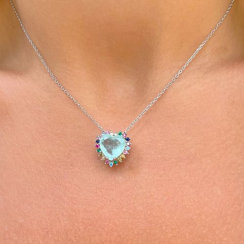 Colar fusion turmalina light zirconia colorida coração cravação de garras 6x6 50cm