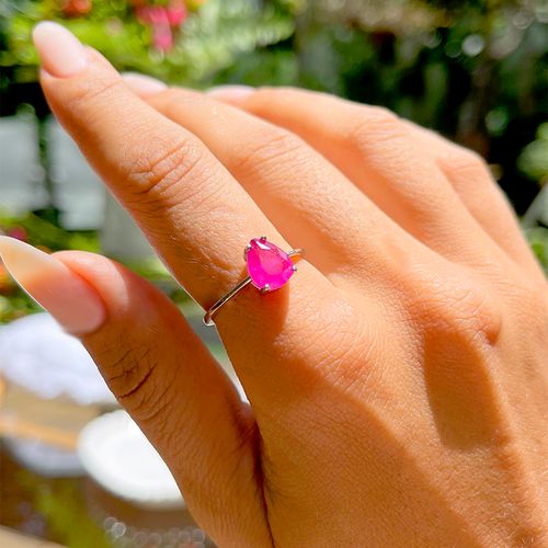 Anel gota fusion turmalina rosa prata 925