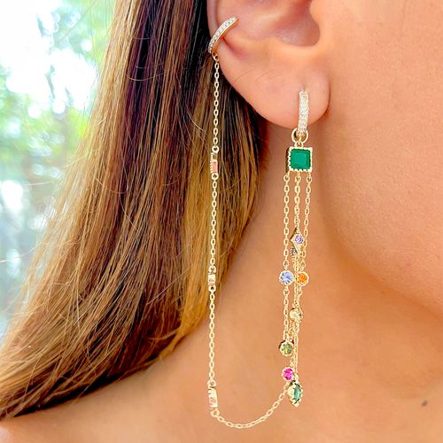 Brinco cristal esmeralda cristal citrino cristal turmalina rosa ear chain formas