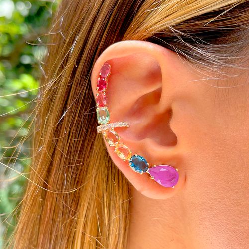 Brinco ear cuff fusion ametista banho de ouro 18k