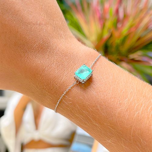 Pulseira retangular fusion turmalina cravação em garras 8x7 prata 925