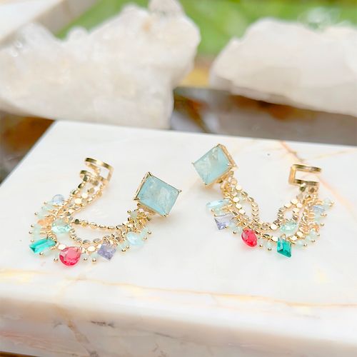 Brinco ear cuff fios fusion turmalina light banho de ouro 18k (super promoção)