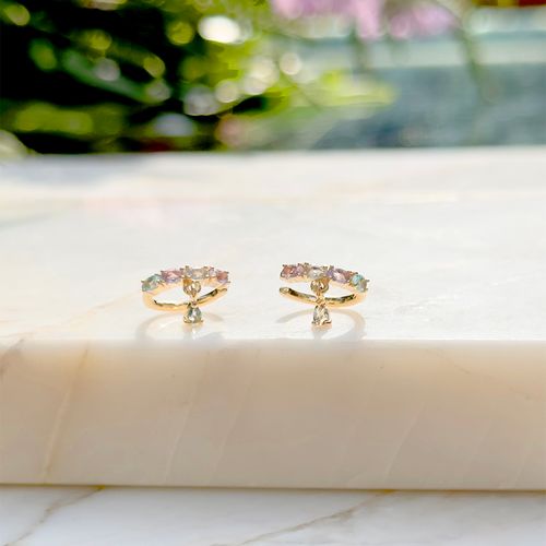Piercing ovais gota cristal paraíba banho de ouro 18k