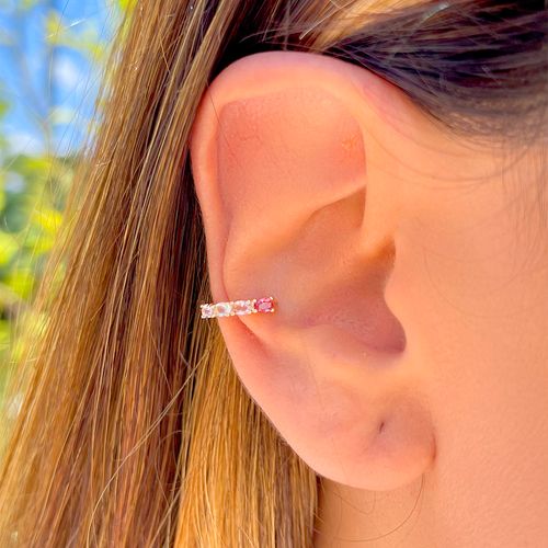 Piercing ovais cristal turmalina rosa banho de ouro 18k