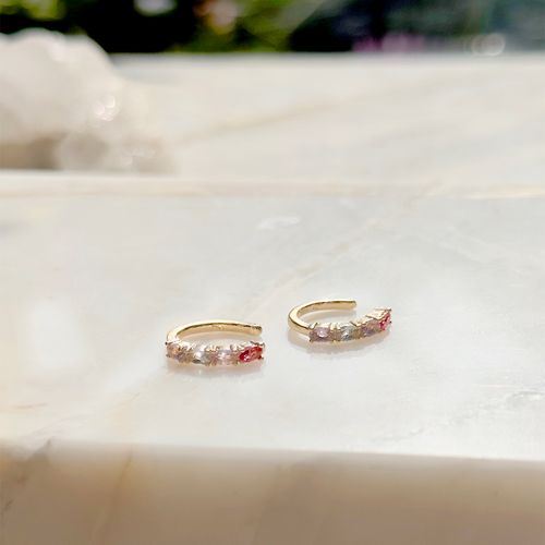 Piercing ovais cristal turmalina rosa banho de ouro 18k