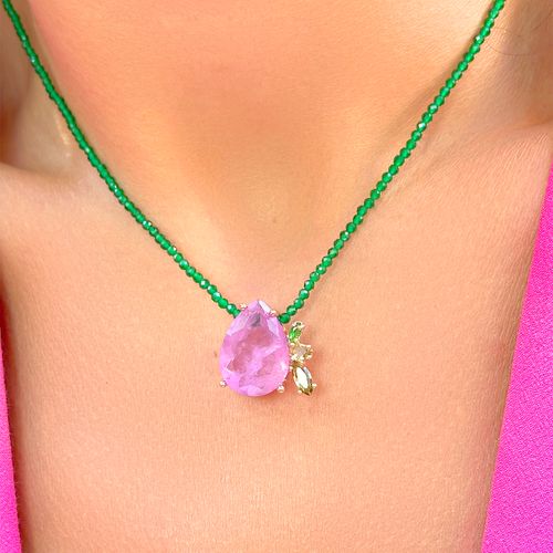 Colar gota ramo fusion ametista cristais banho de ouro 18k