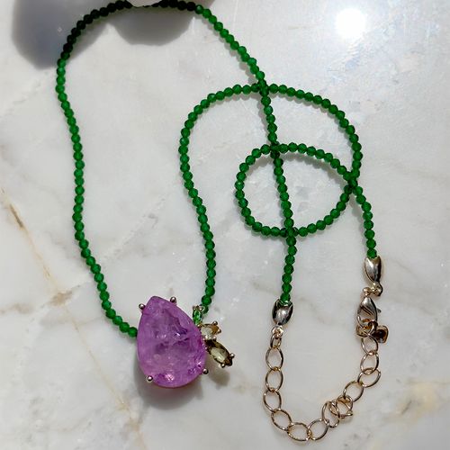 Colar gota ramo fusion ametista cristais banho de ouro 18k