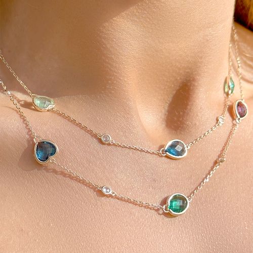 Colar formas cristal topázio fumê 85cm banho de ouro 18k