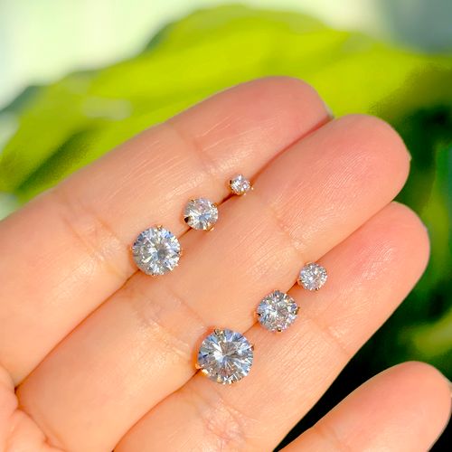 Kit de brincos cravação de garras 3mm-5mm-7mm banho de ouro 18k