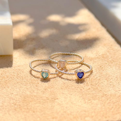 Kit de anéis coração cristal safira banho de ouro 18k