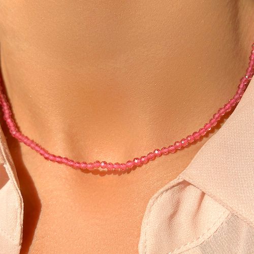 Colar handmade cristal quartzo rosa 43 cm banho de ouro 18k