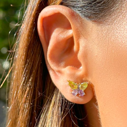 Brinco borboleta cristal citrino banho de ouro 18k (promoção 50%)