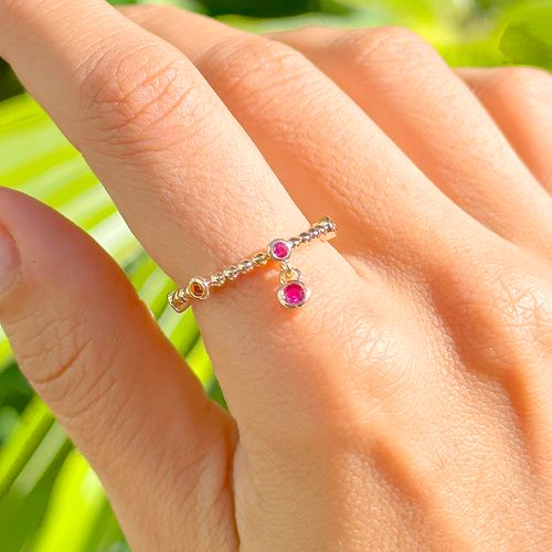 Anel Coroa Cristal Turmalina Rosa Banho de Ouro 18K