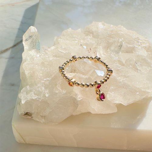 Anel Coroa Cristal Turmalina Rosa Banho de Ouro 18K