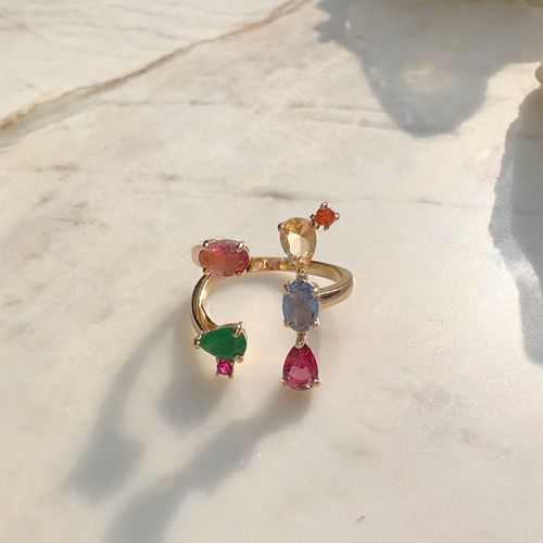 Anel gotas cristal esmeralda banho de ouro 18k nano gold (promoção 50%)