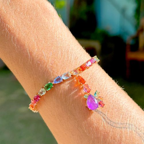 Pulseira pingente gotas fusion ametista 17cm banho de ouro 18k nano gold (promoção 50%)