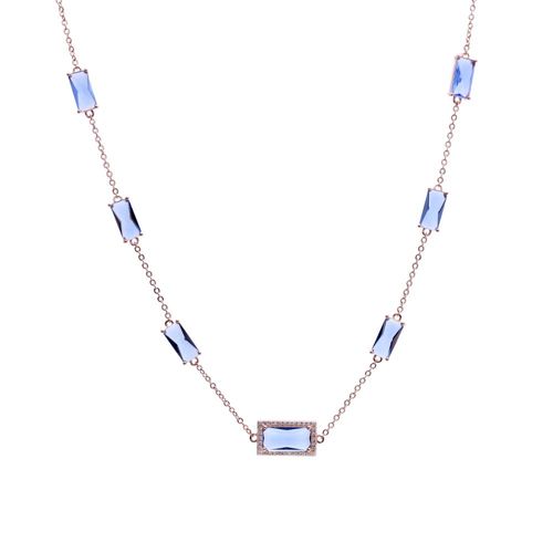 Choker cristal tanzanita zirconia branca inteira retangulos 40cm