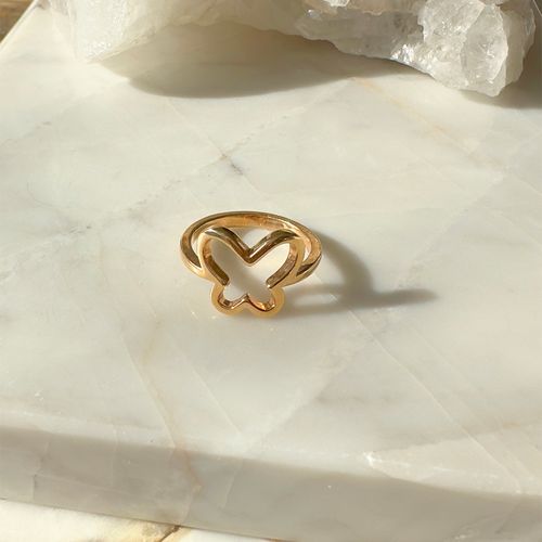 Anel Liso Borboleta Vazada Banho de Ouro 18K aro14