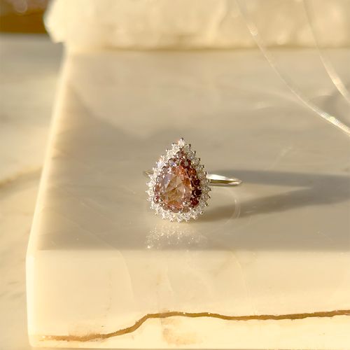 Anel gota bordada cristal morganita prata 925