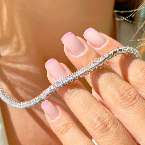 Colar riviera quadrados zircônias brancas 60cm banho de ródio branco