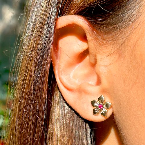 Kit de brincos flores zircônias coloridas 3 pares banho de prata nano silver