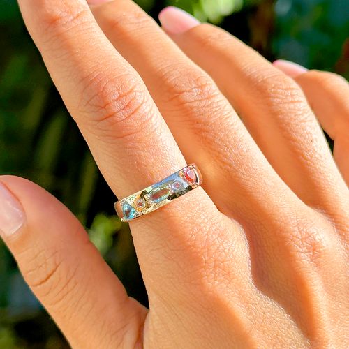 Anel formas cristal paraíba banho de ouro 18k nano gold