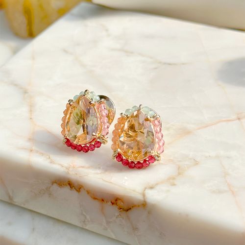 Brinco gota cristal morganita banho de ouro 18k nano gold